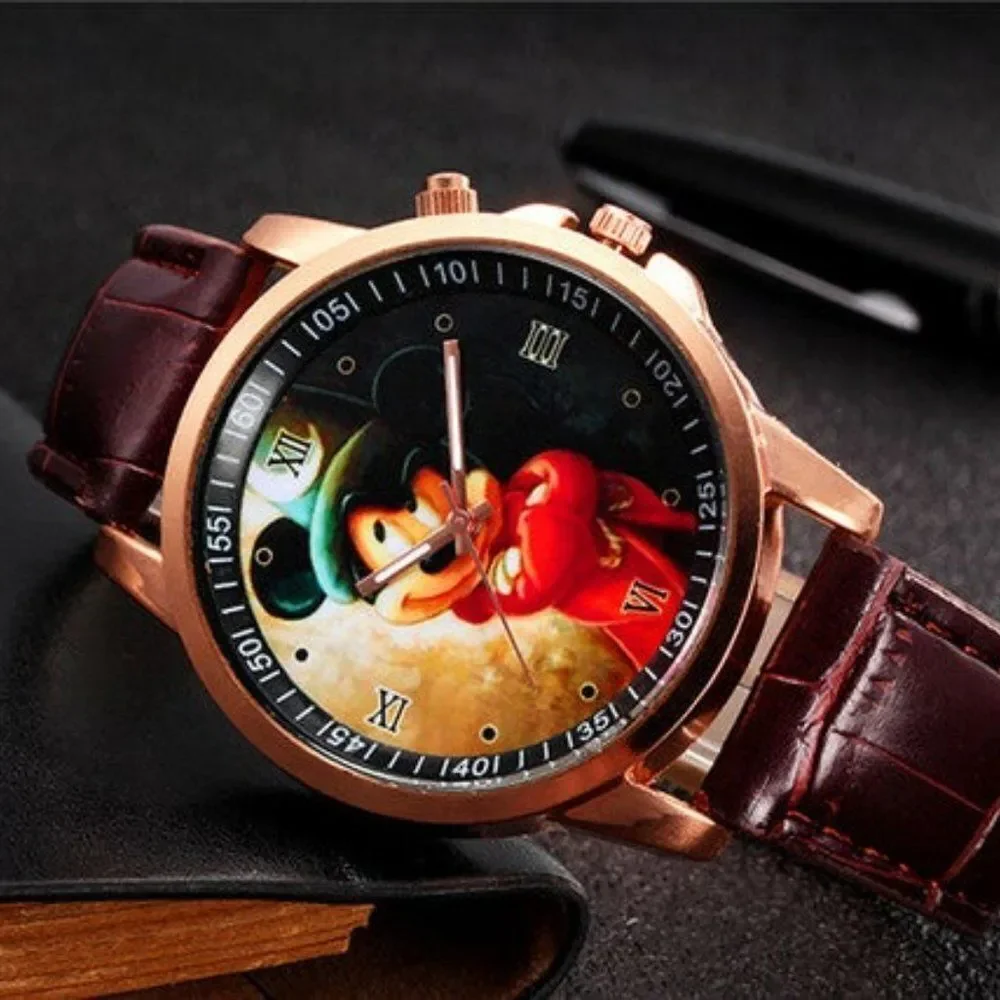 Mickey Watch Faux Leather Band Brown Gift Box